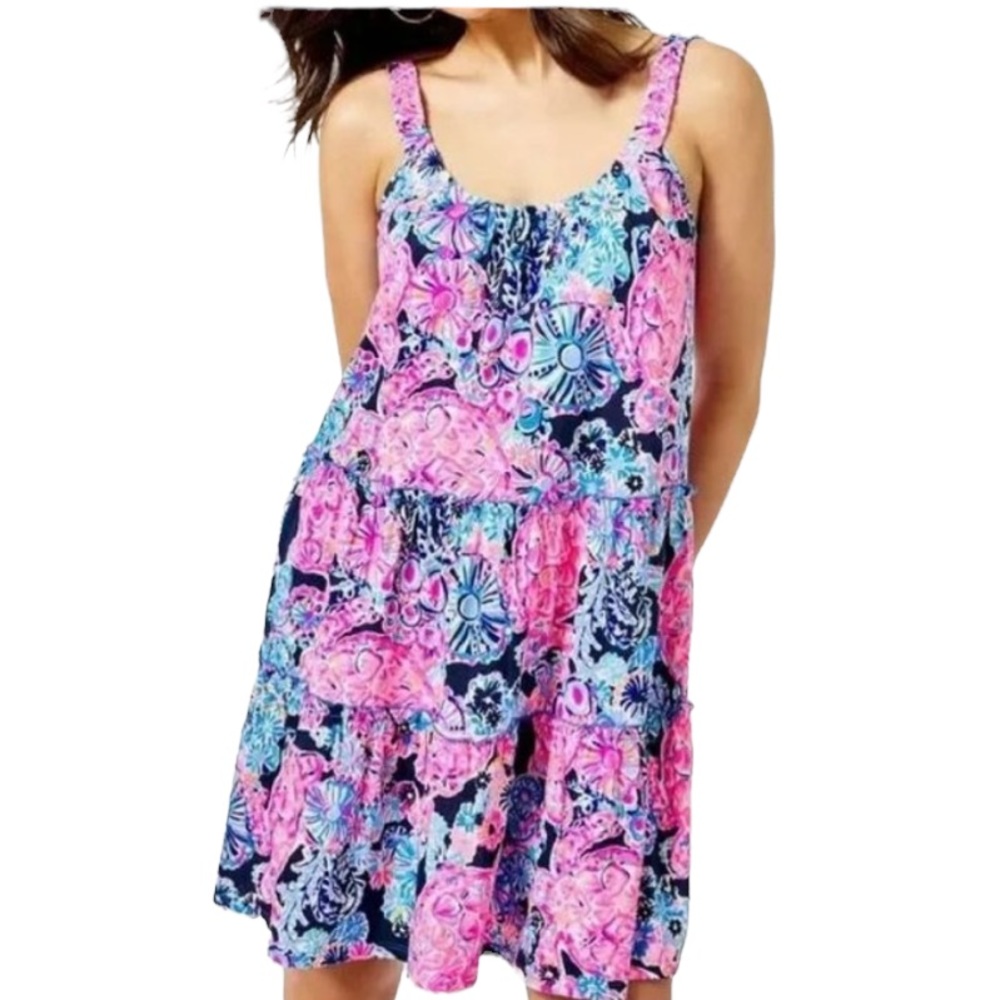 Lilly Pulitzer Loro High Tide Navy Turtle Amazement Swing Mini Dress Size Medium